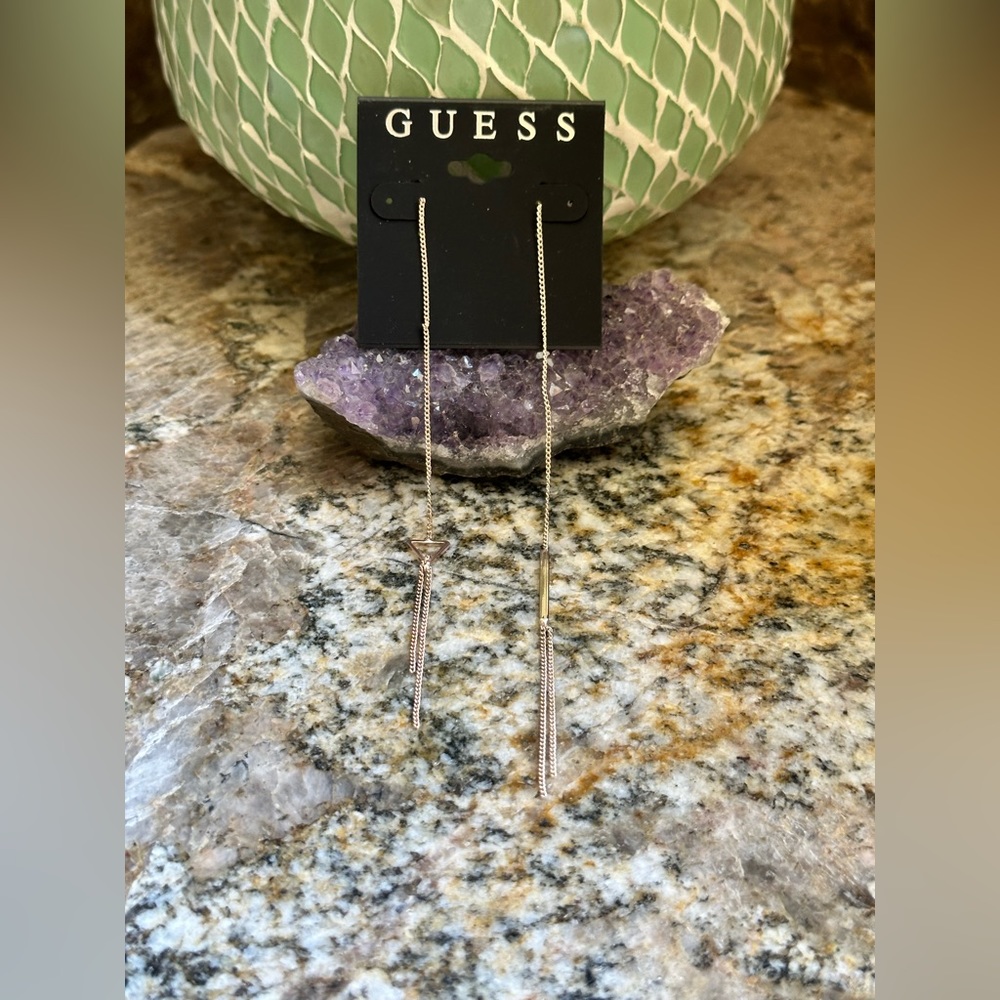 Guess Gold Chain Thread Dangle Earrings